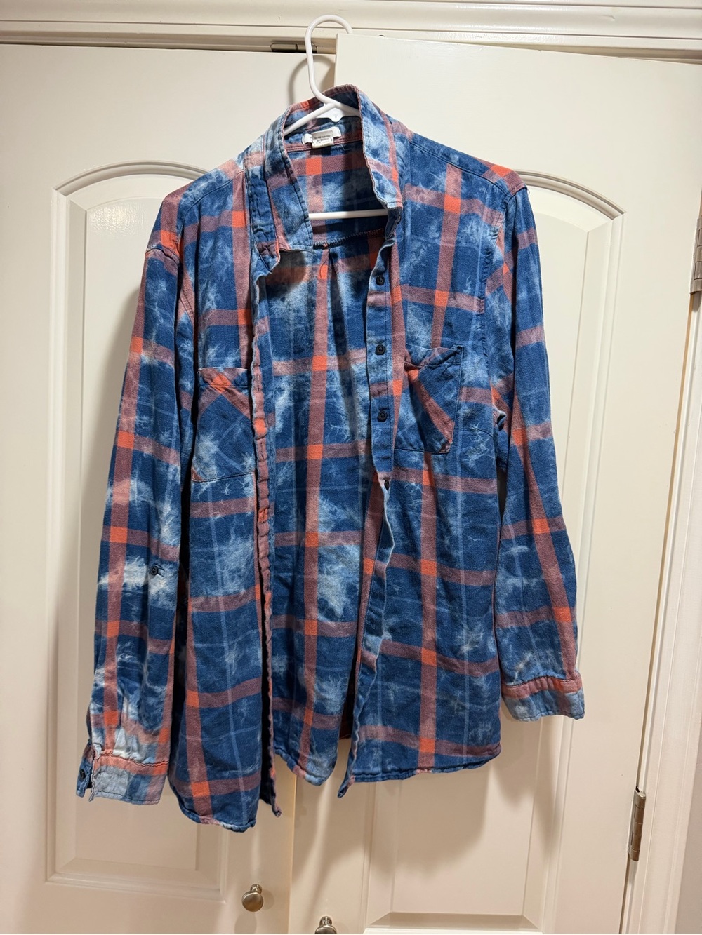 Relaxed Plaid Button-Down Shirt in Blue and Rust